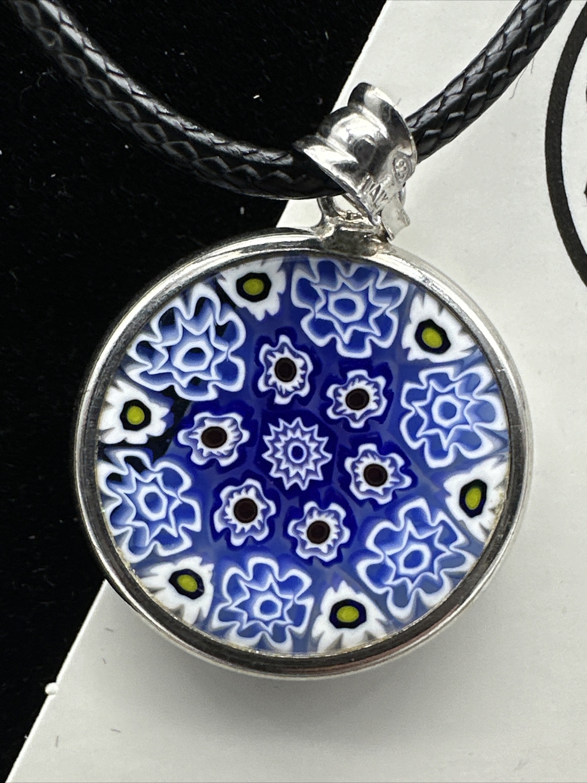 Murano Millefiori Pendant Necklace 925 Sterling Silver Italy M5B-6