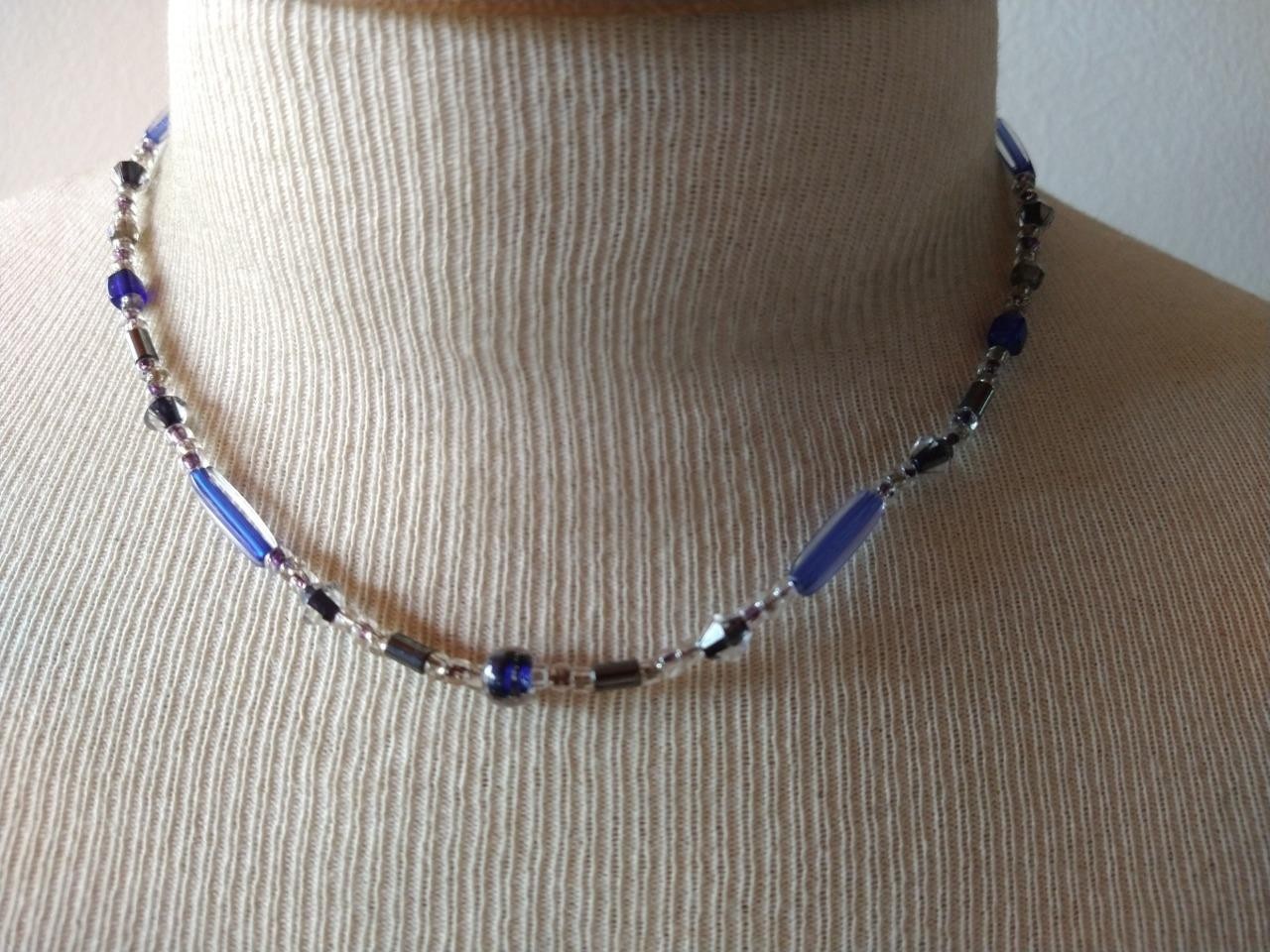 17″PURPLE GLASS BEAD BEACH STRAND NECKLACE~CRYSTAL~ARTISAN~1/8″WIDE