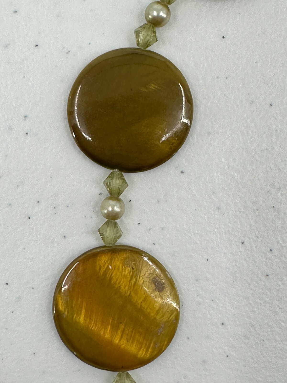 Artisan Gold Lustrous Glass Bead Discs Faux Pearl Matinee Length Necklace