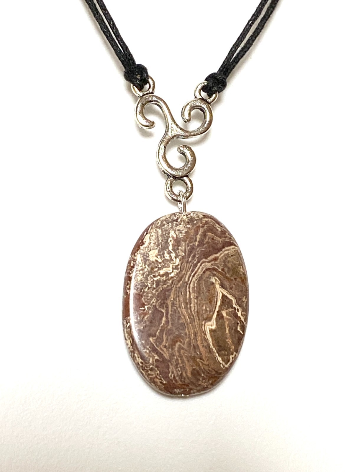 Natural Earthy Brecciated Jasper Necklace, Genuine Gemstone Black Cord Necklace