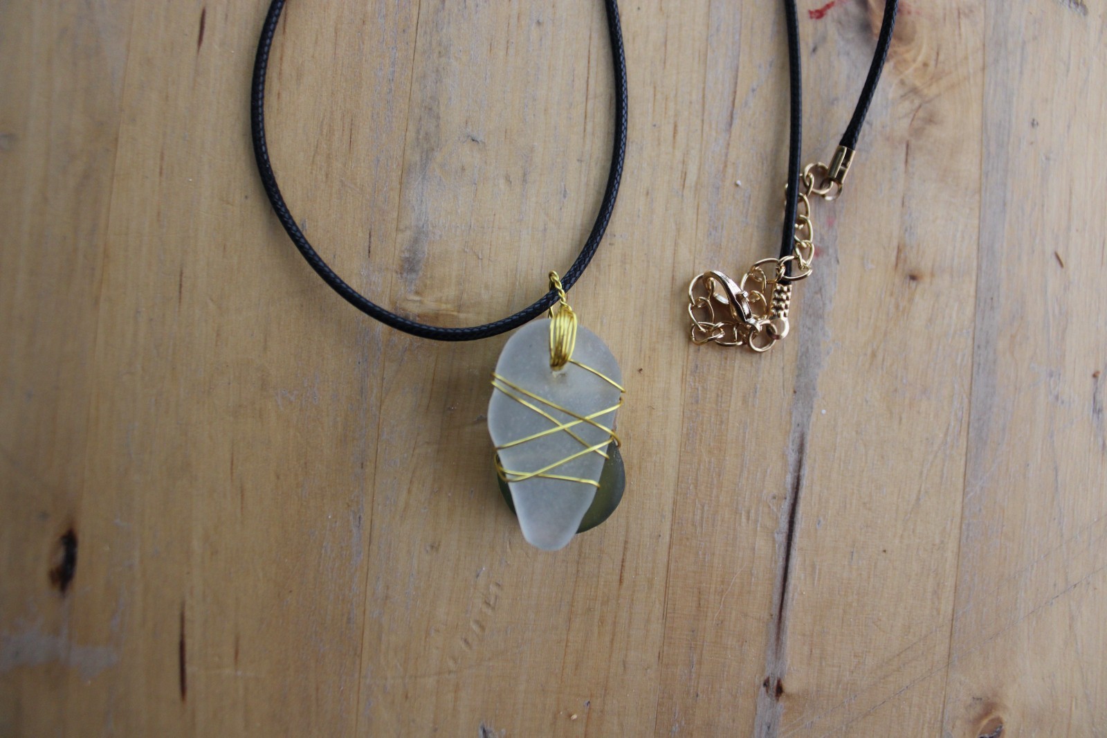 Kauai Creations White Gold Wrapped In Green Sea Glass Necklace