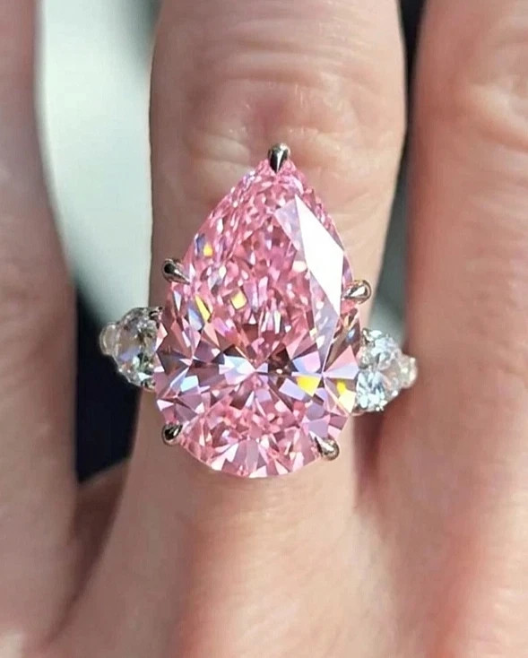12Ct Certified Treated Pink Diamond Ring,925 Silver.Tariffs FREE & Matching Stud