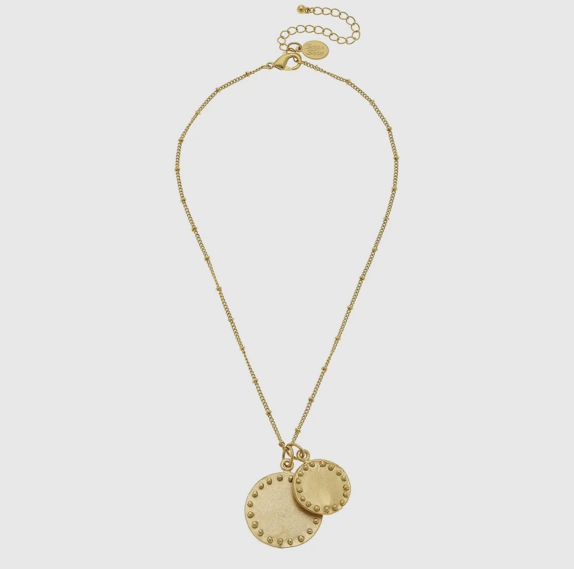 Susan Shaw Gold Double Circle with Dots Necklace 24kt TGP 16″ + 3” $90 MSRP New!