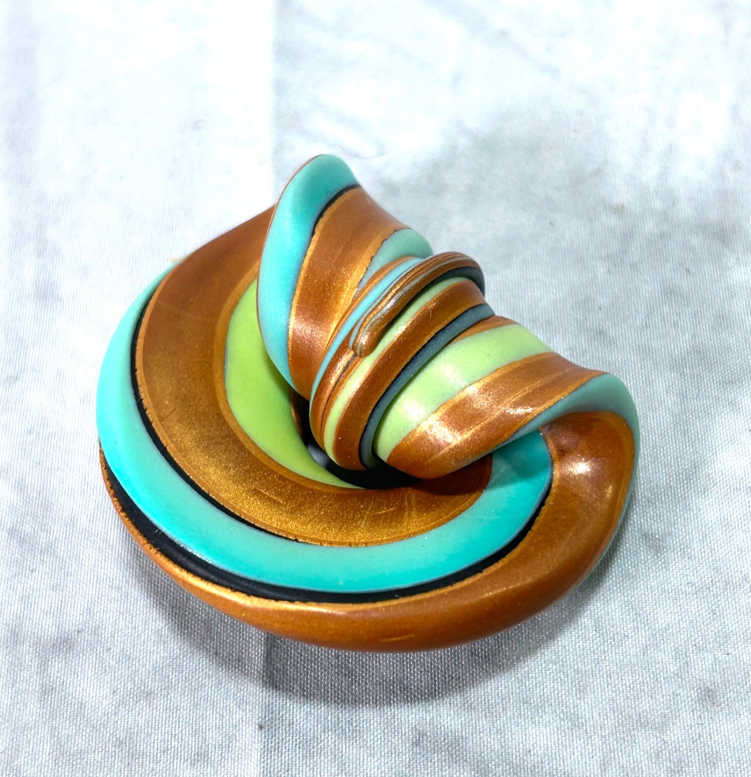 Abstract Polymer Clay Statement Pendant Necklace Handmade Folded Art Jewelry