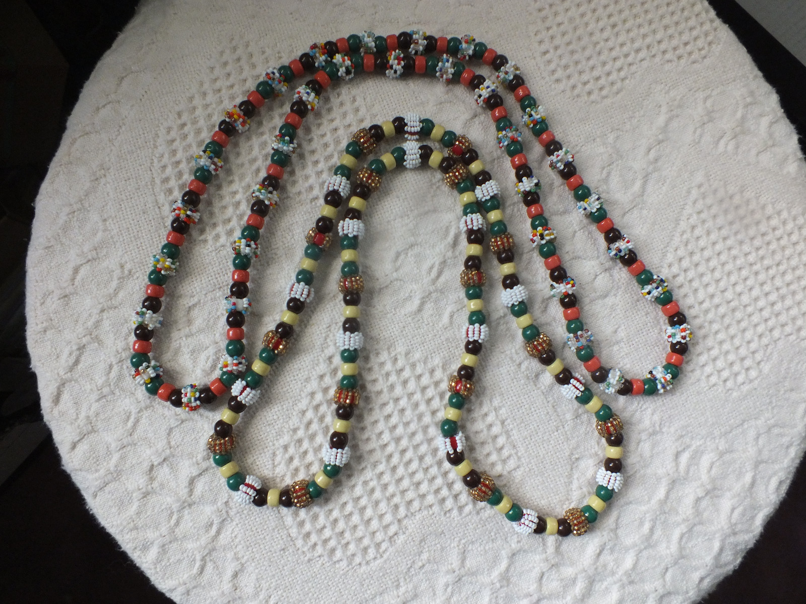 Collectible Handmade Necklace Set of 2 Plastic and Seed Beads Earthtones UNIQUE