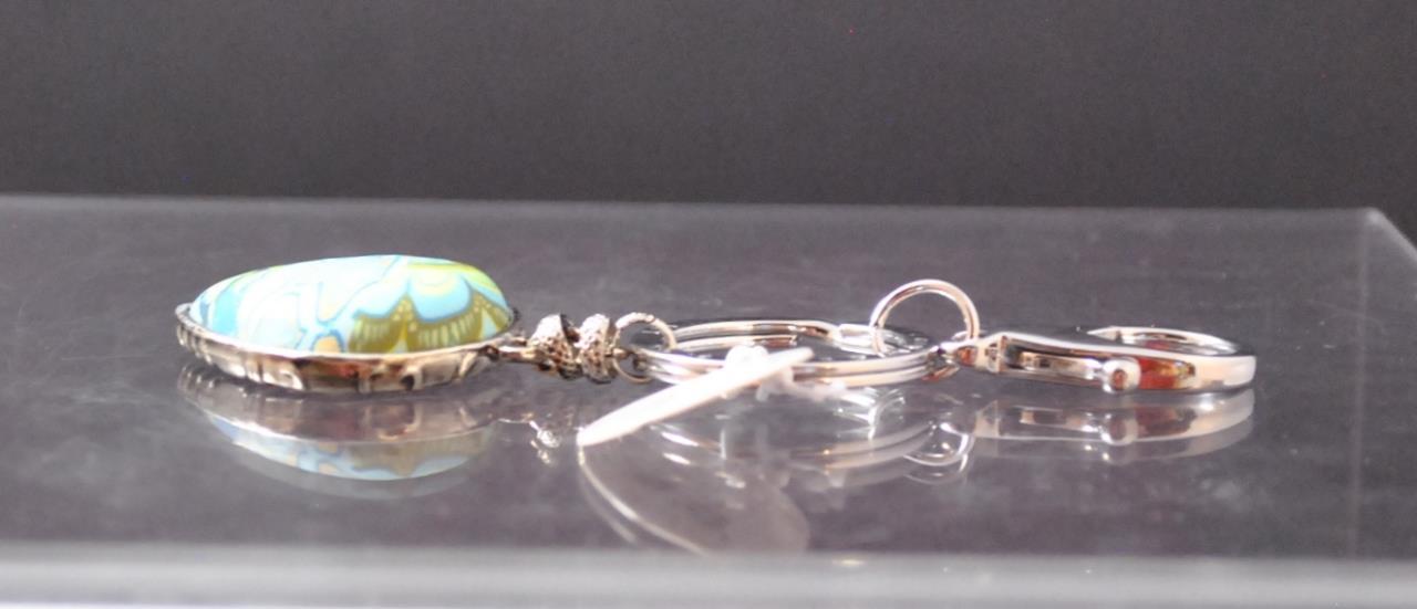 Jilzara Bermuda Heart Inlay Clip Keychain Polymer Clay Bead Handmade GD9