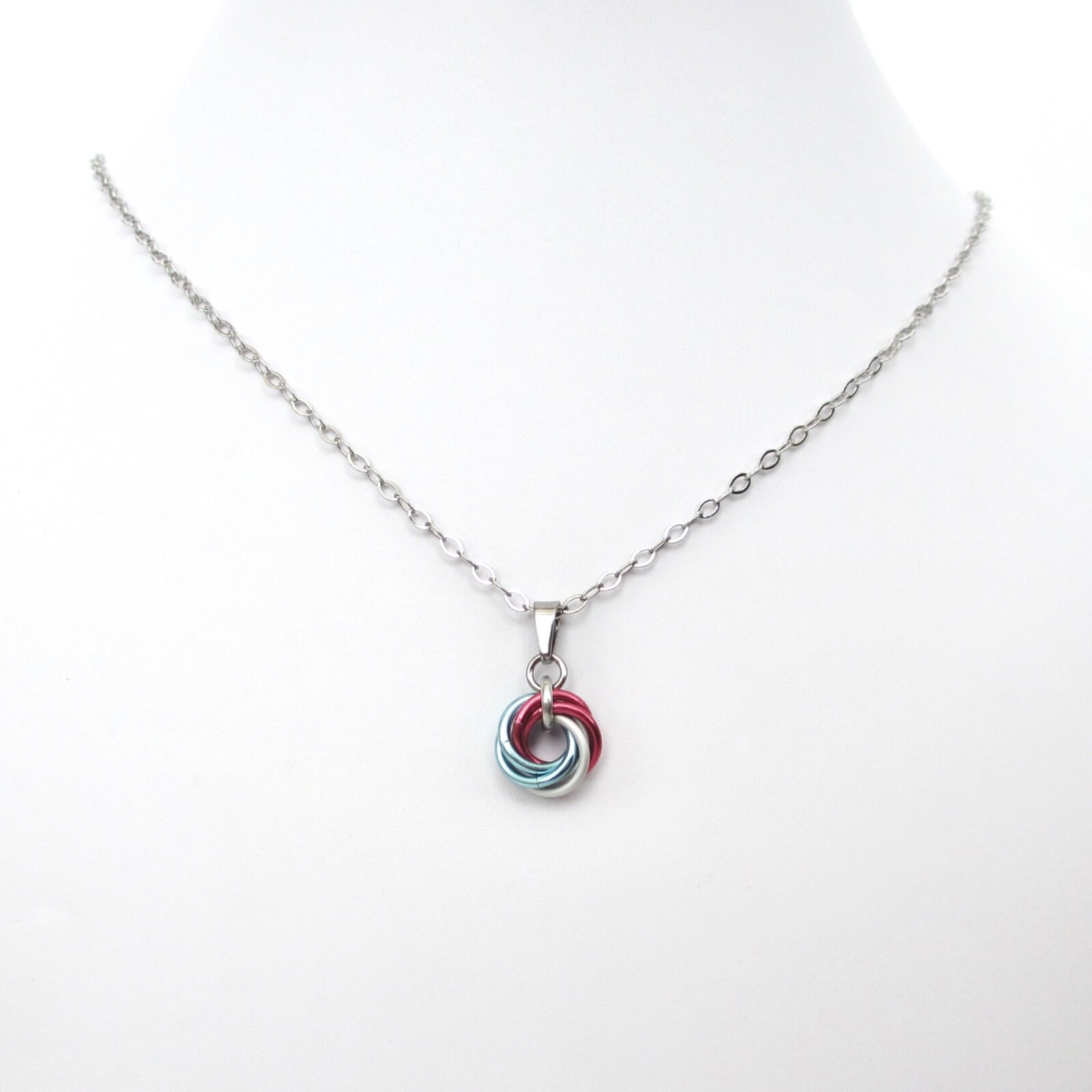 Tiny transgender pride pendant, handmade chainmail minimalist LGBTQ jewelry