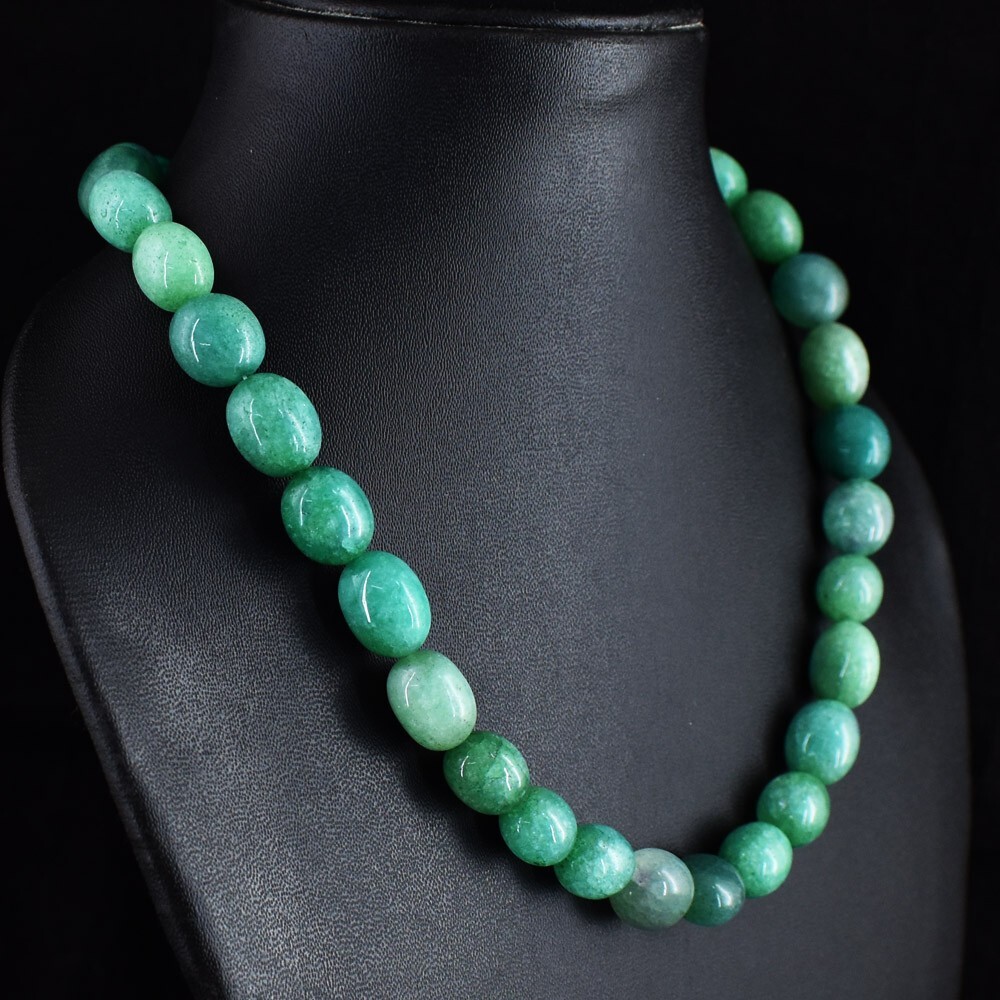 Wonderful Pattern Green Emerald 456.00 Cts Necklace Beaded Jewelery VK 37 E679