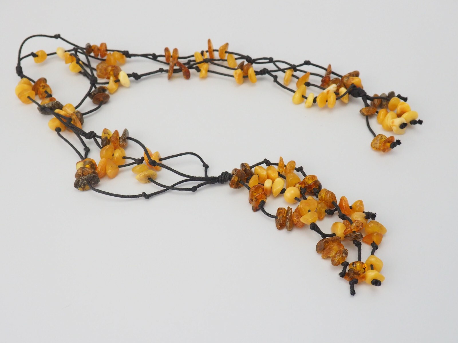Vintage artisan Natural Baltic Amber leather seasonal beaded lariat necklace