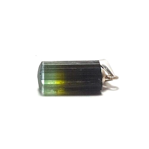 Bi-Color (Blue Cap/Green) Tourmaline Crystal Pendant/925 Pure Sterling Silver