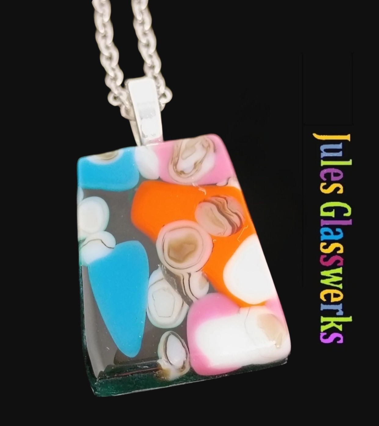 Hand Crafted Fused Glass Pendant W/Chain #1415