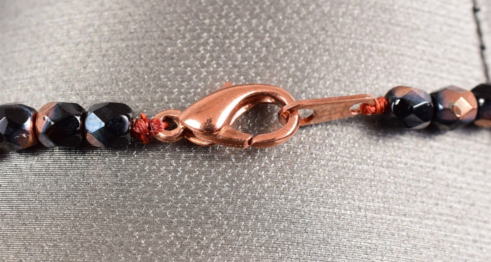 21″ Orange Goldstone Aventurine & Black Jet Glass Beaded Copper Necklace