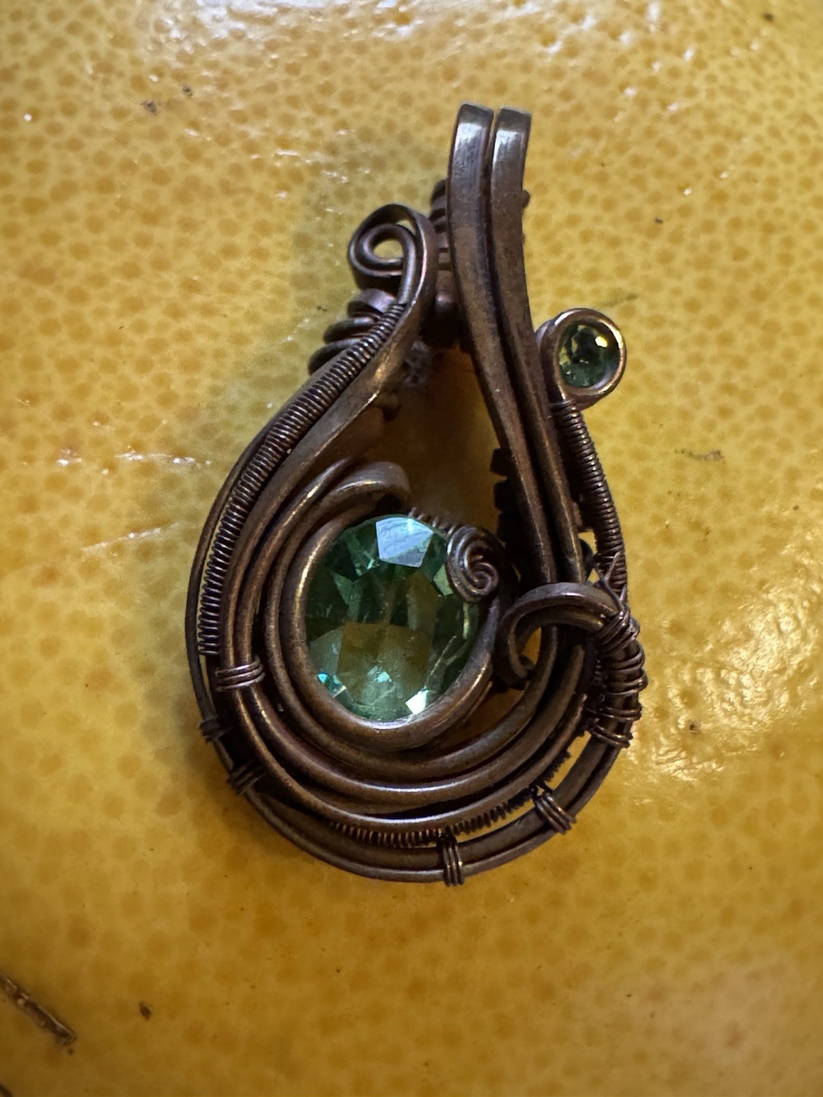 Vaseline Wire Wrap Uranium Glass Copper Wire Wrap Pendant Glows Under Blacklight
