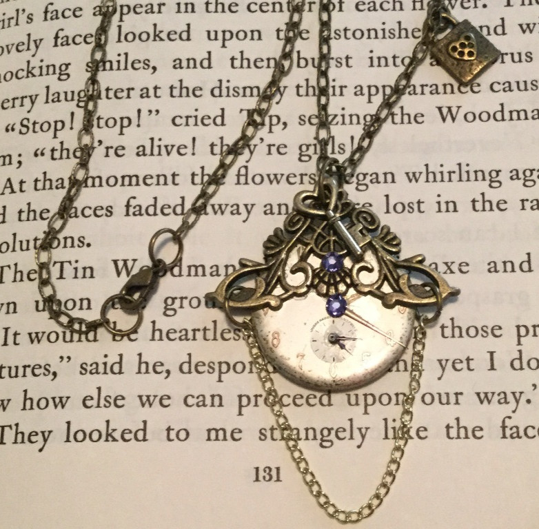 Handmade Lock & Key Time Piece Necklace Pendant, Clock, Time Steampunk Jewelry