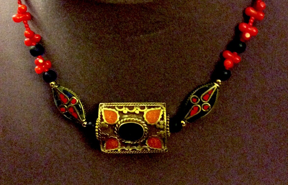 Lapis & Coral In Solid brass FlowerPower Chocker by Dezigns By Zetroc