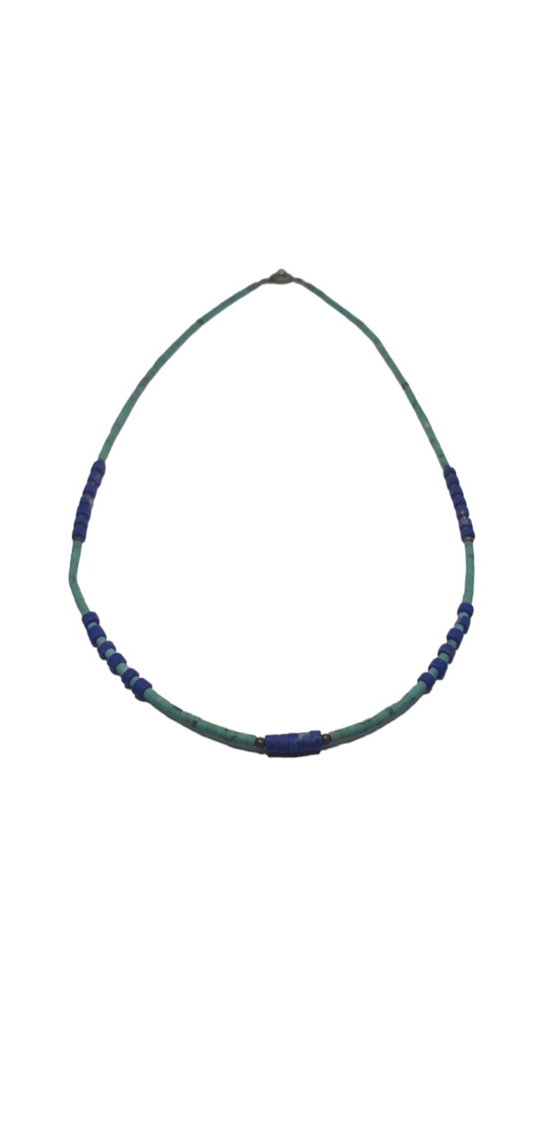 Lapis & Turquoise Tiny Seed Tube Heishi Minimalist Dainty Bead Necklace Handmade