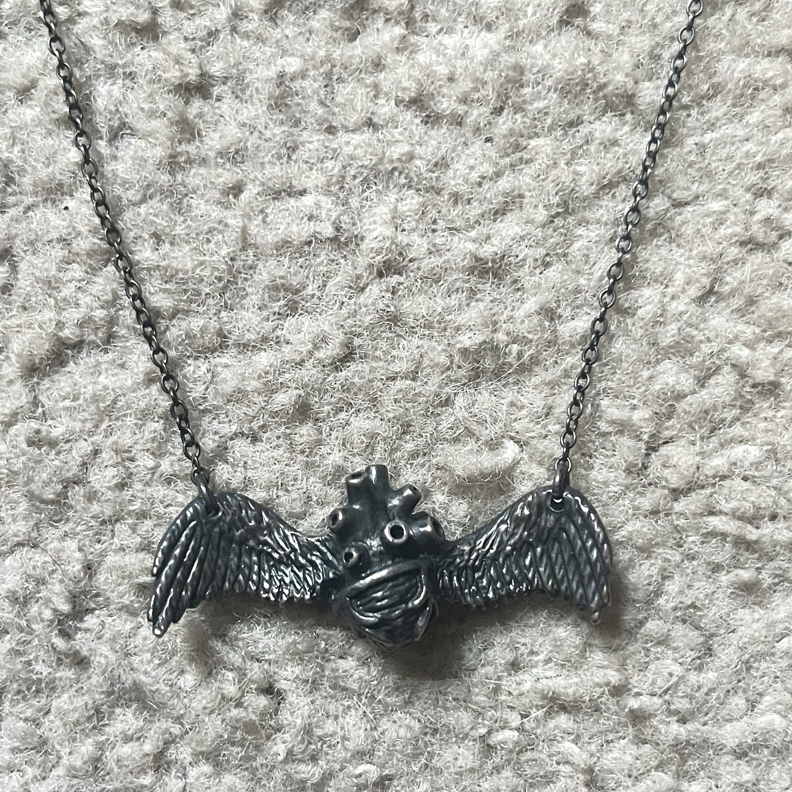 Leviticus Jewelry Sterling Silver Anatomical Winged Heart Necklace
