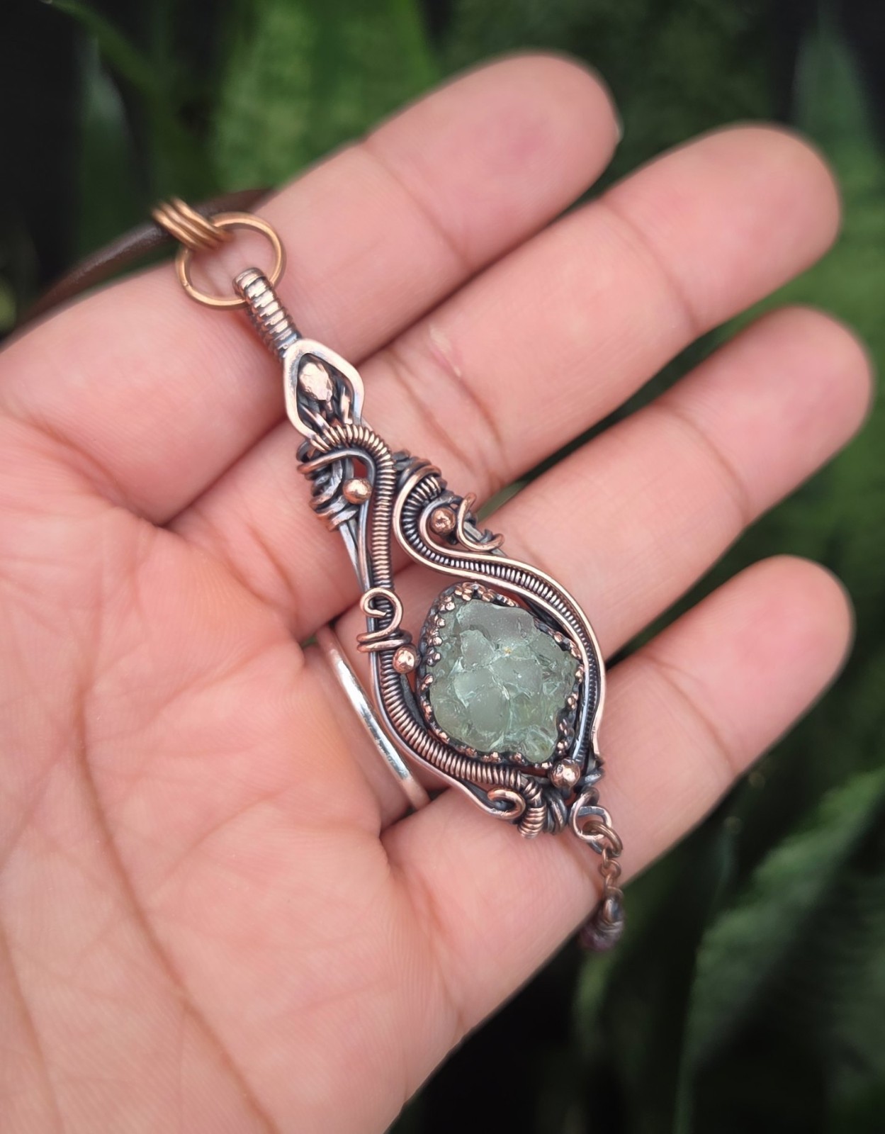 Handcrafted Copper Green Seaglass Wire Wrapped Pendant