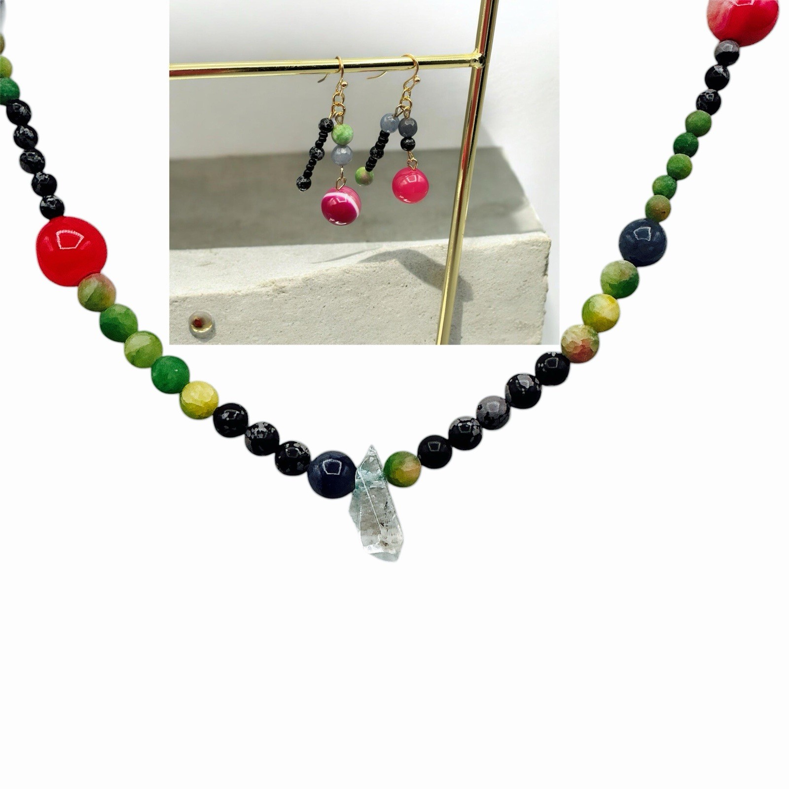 Artisan Jasper Jade Agate Aventurine Beaded Necklace Set
