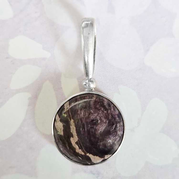 Offerings Sajen 925 Sterling Silver Round Charoite Pendant