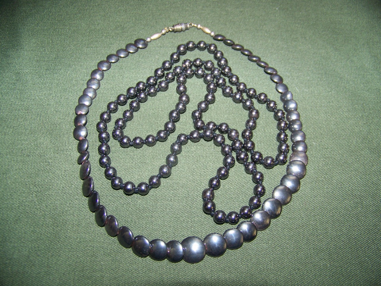 2 Hemmatite Necklaces, 6mm Beads Strand & Pillow Beads, 37.5 in and 16 in.