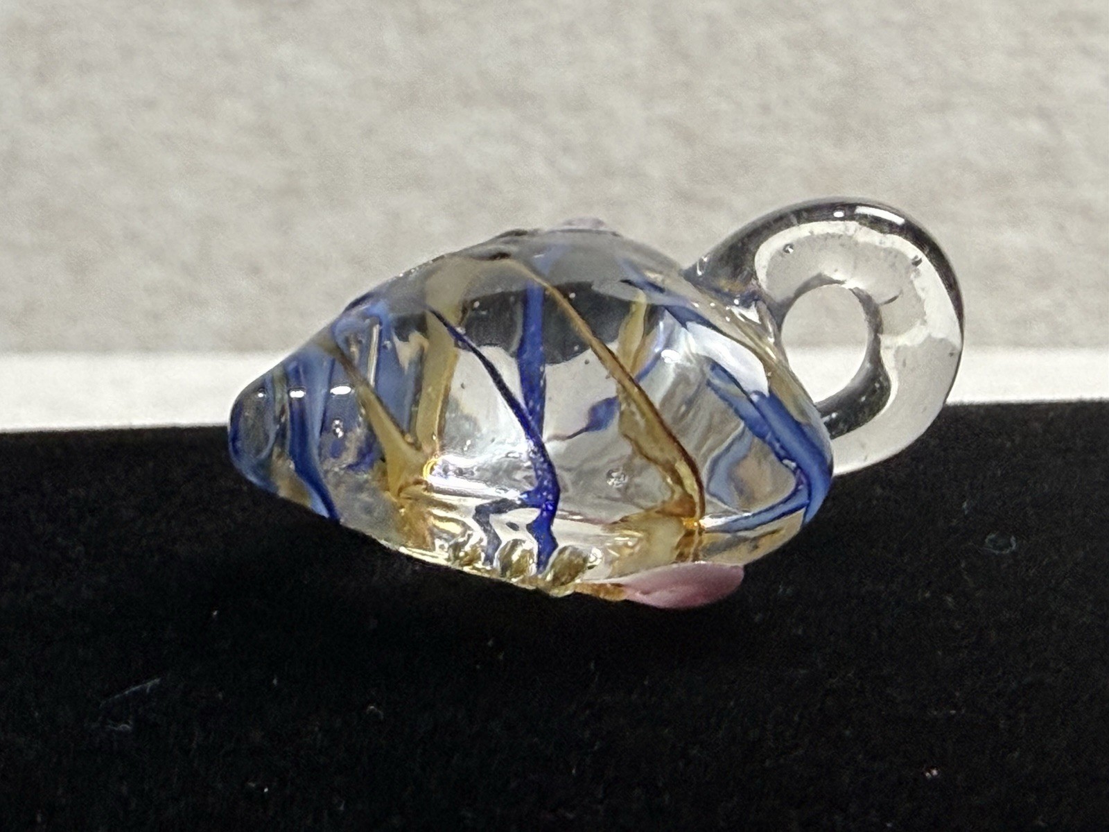 Handmade Art Glass Heart Pendant Blue Gold Pink Pop Out Textured Floral