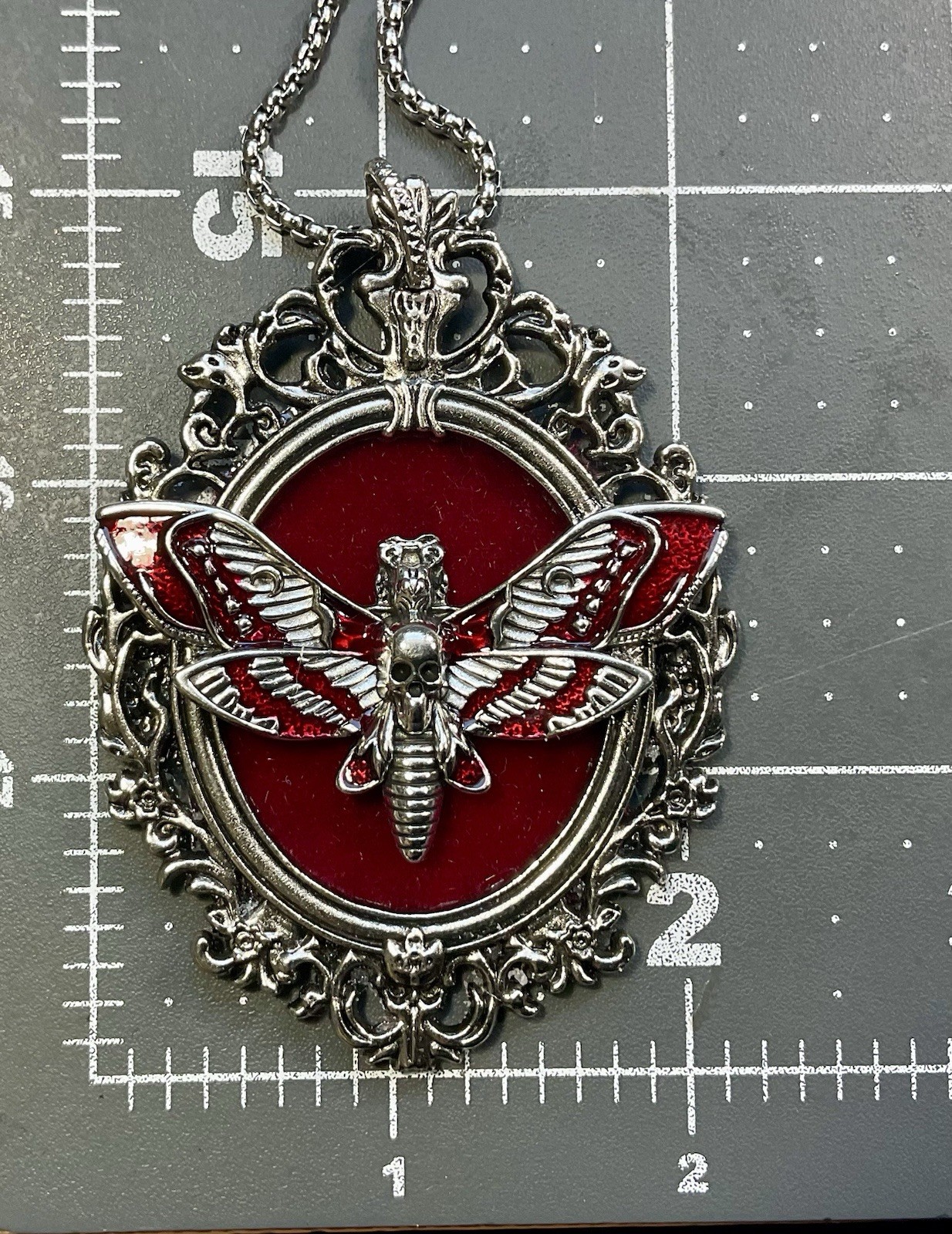 Death Head Moth – Moth On Deep Red Velvet W/ Filigree Frame, 24” , Gothic, Moth