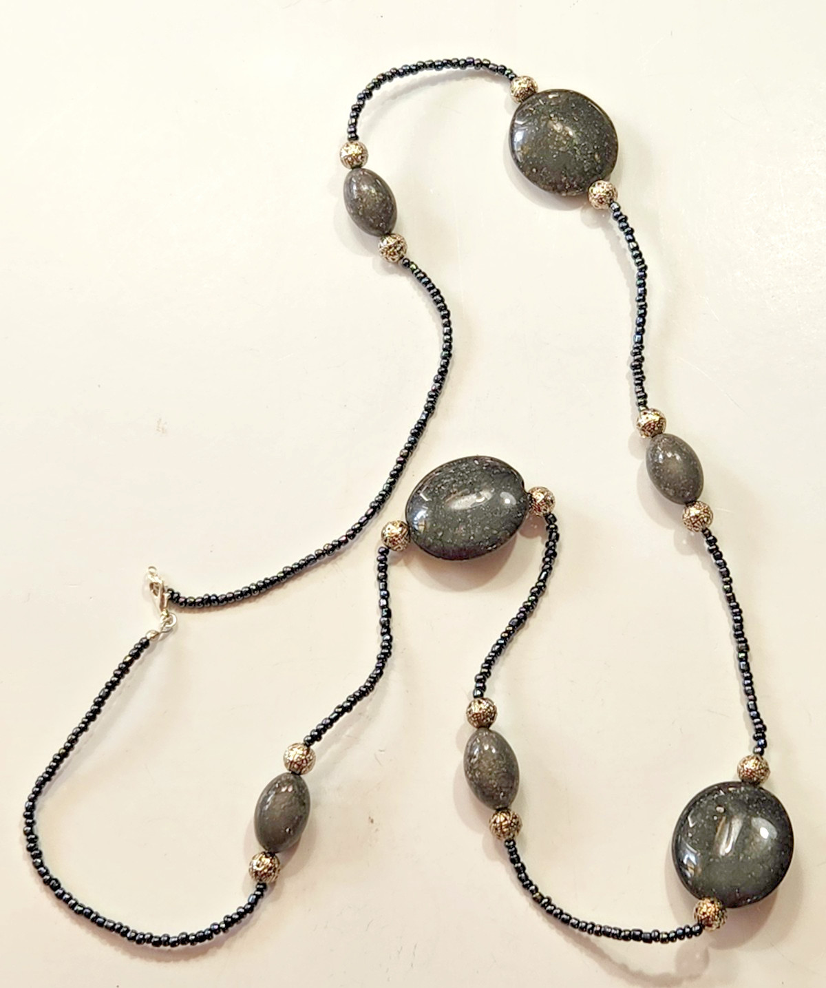Handcrafted Necklace Composite Faux Stones Seed Beads Filigree Spacers Eclectic