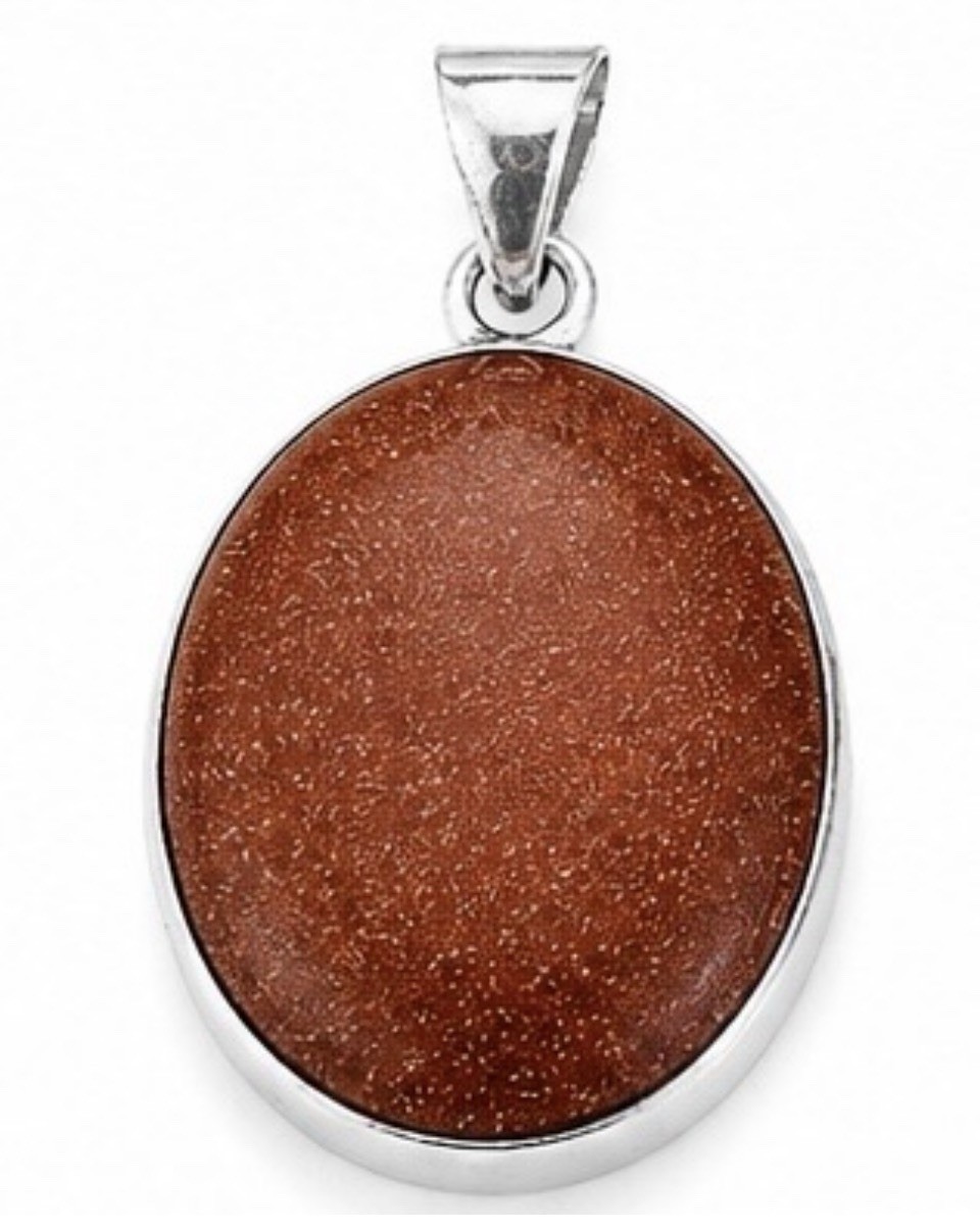 Orange Sandstone Natural Stone Silver Plated Pendant 1.50”