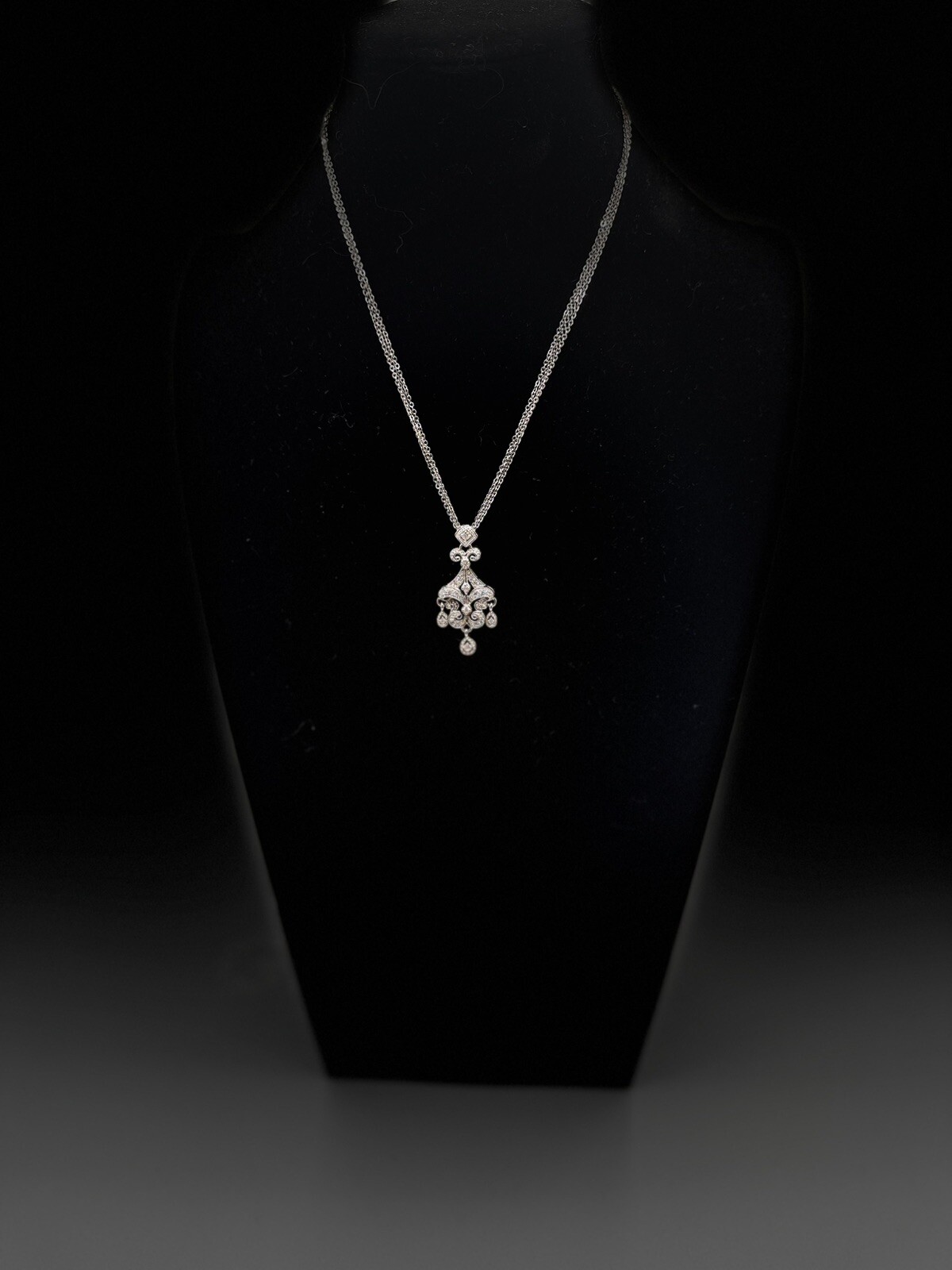 Lanka Necklace Silver Cubic Zirconia Three Chain Fancy Sterling Silver 925