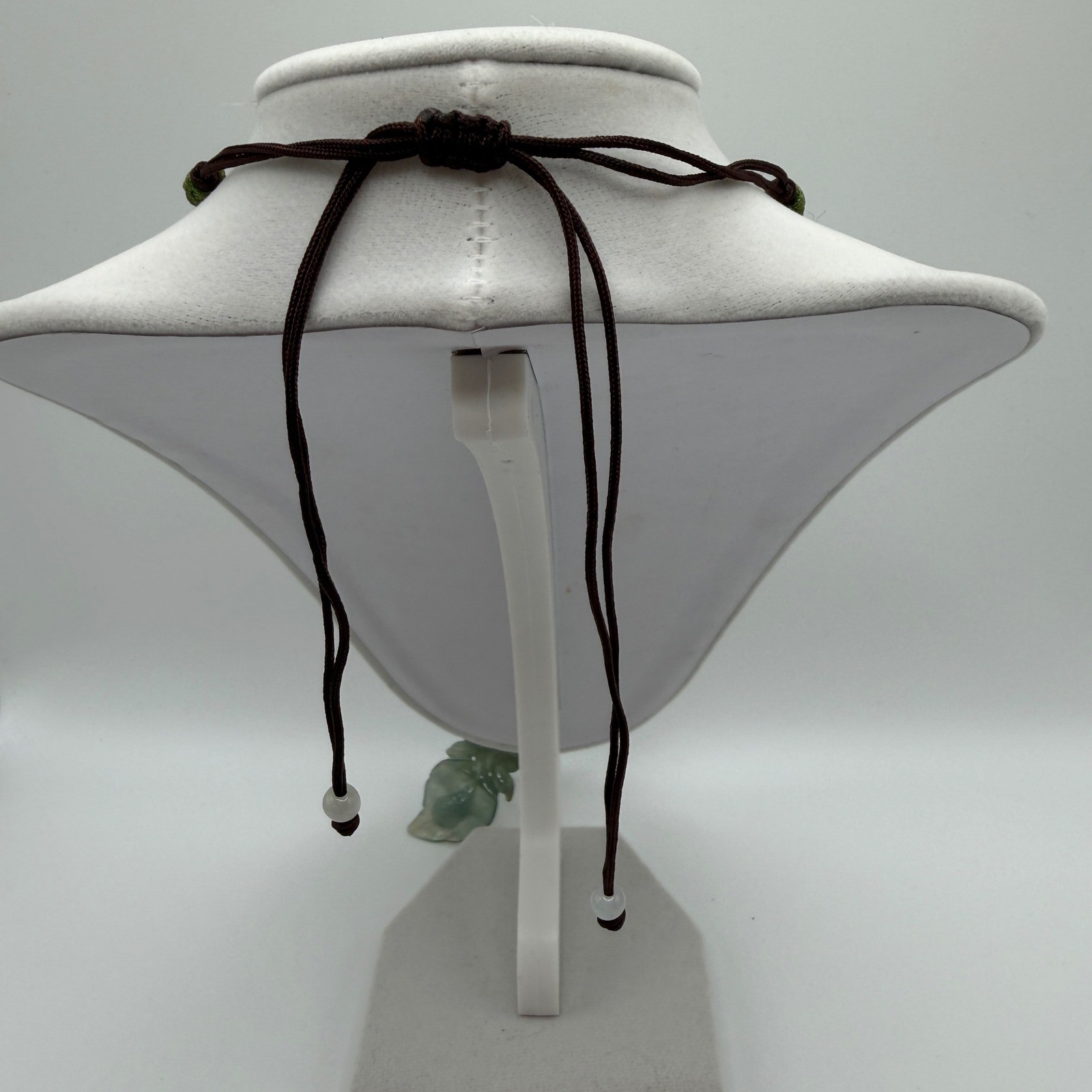 Carved Green Burmese Jadeite Jade Leaf Pendant Black Silk Cord Mixed Beads