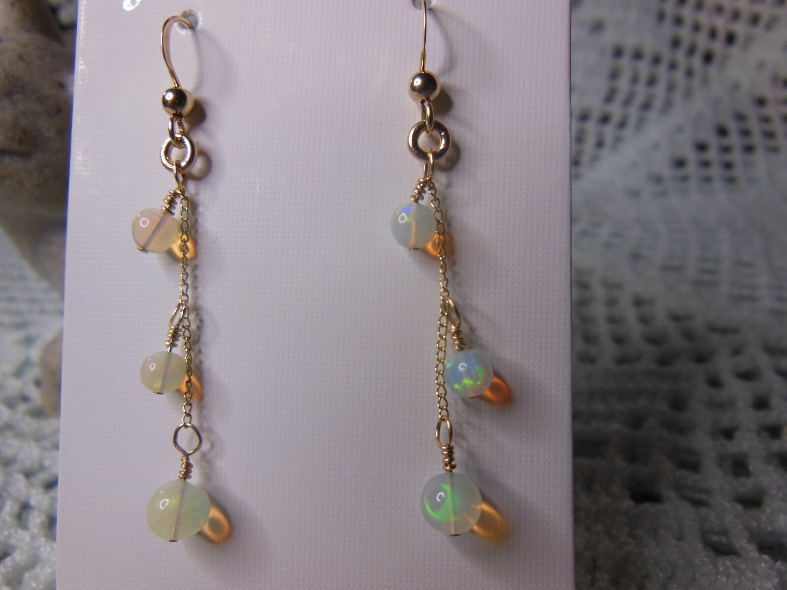 White Opal Earrings Handmade Gold Filled 1.14″