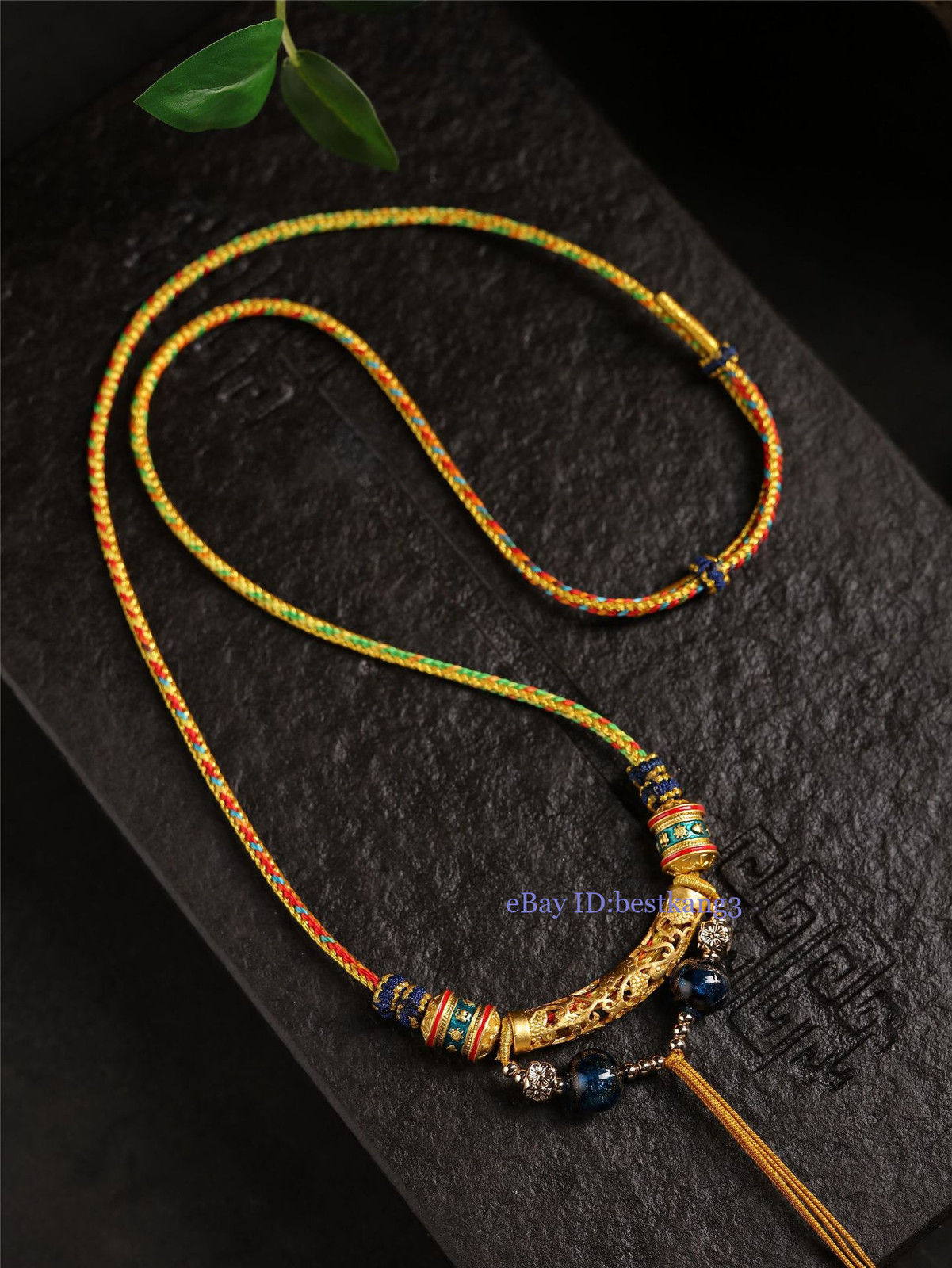 Tibetan Six Character Mantra Cotton Rope Necklace Rope Honey Wax Glass Tangka