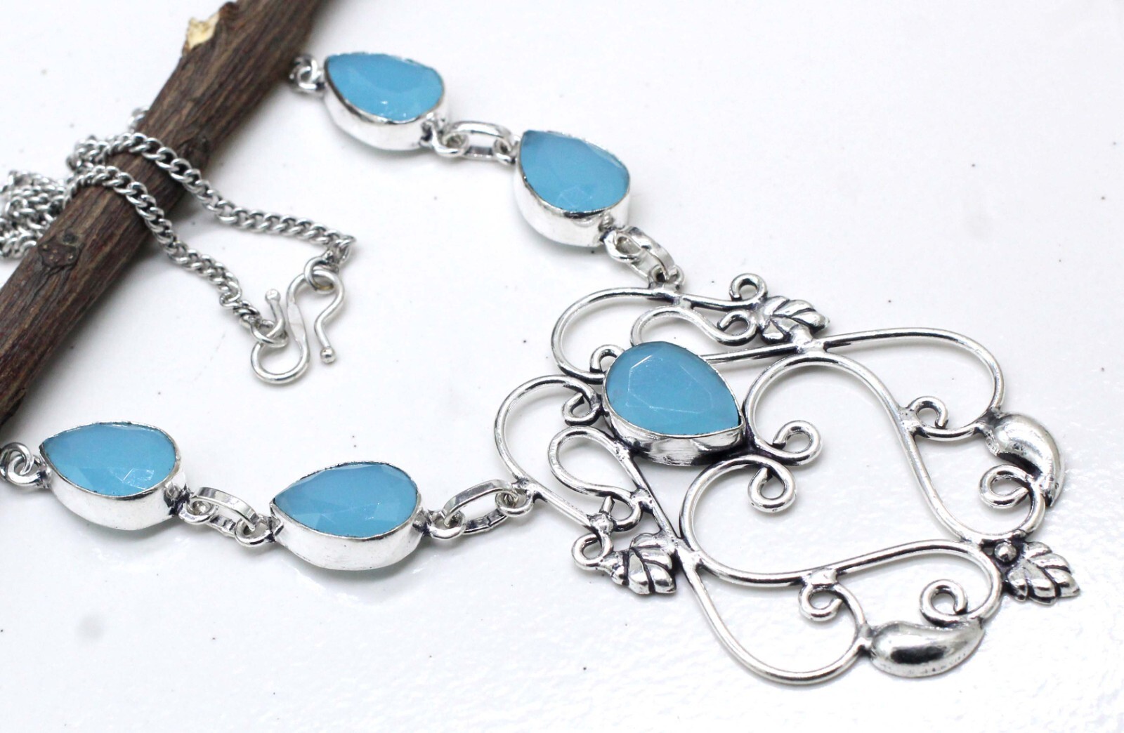 925 Chalcedon Sterling Silver Handmade Stone Jewelry Necklace