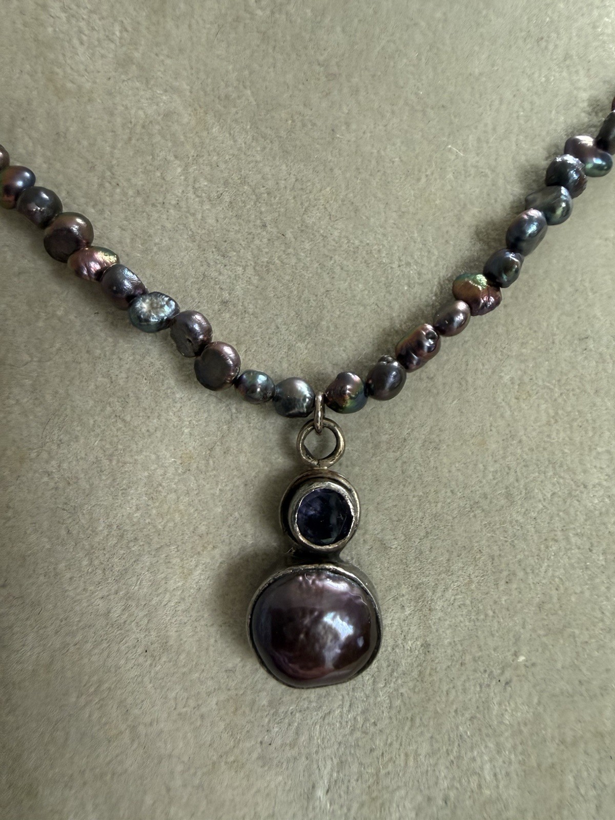 A/C Gray/Blue Freshwater Pearl 16” NECKLACE W/ 1/2”925 Pearl And Stone PENDANT