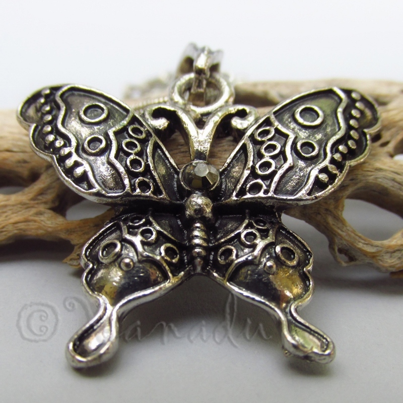Butterfly Pendant Necklace – Oxidized Silver Plated Pendant On Snake Chain