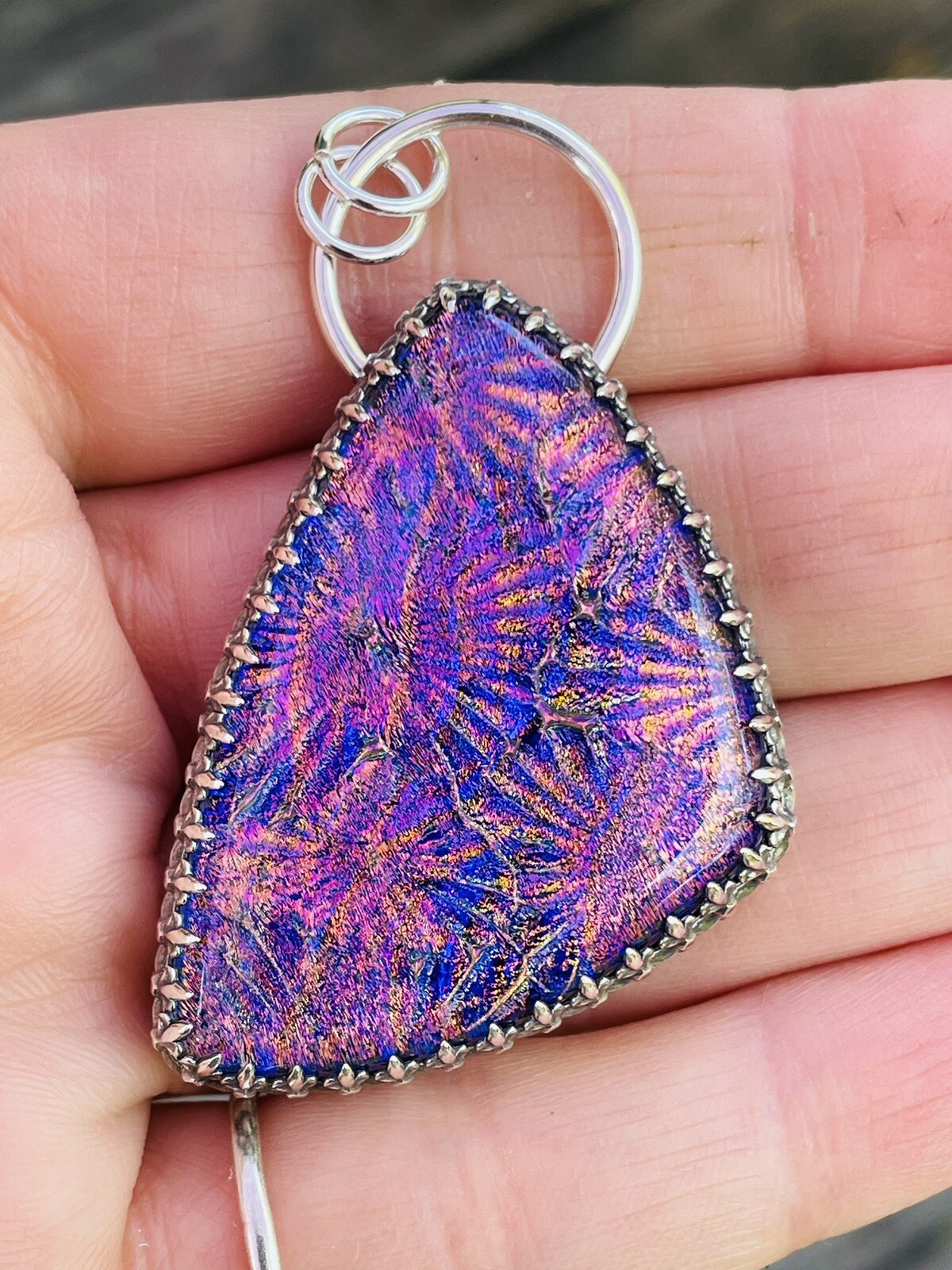 Pink And Purple DICHROIC GLASS PENDANT ARTISAN STERLING SILVER PINK Dichroic