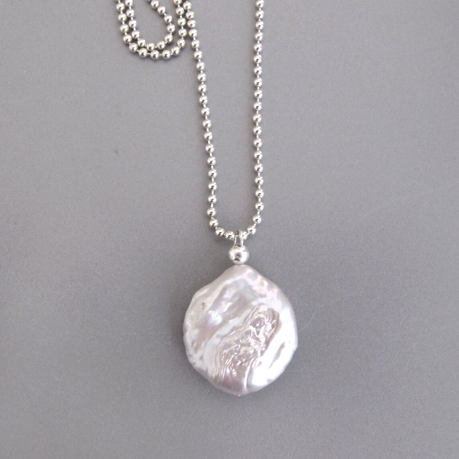 djs Sundance Sol White Coin Pearl Sterling Silver Ball Chain Necklace 21″ Boho