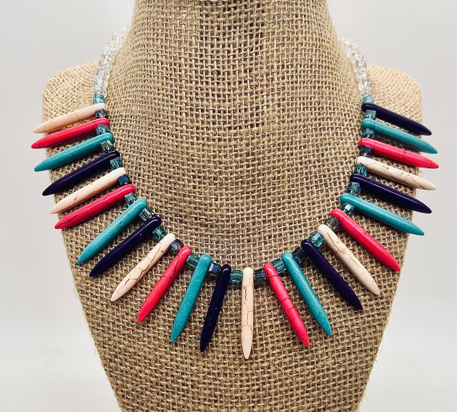 Multi-colored spike (purple, aqua, white, pink) chocker/necklace