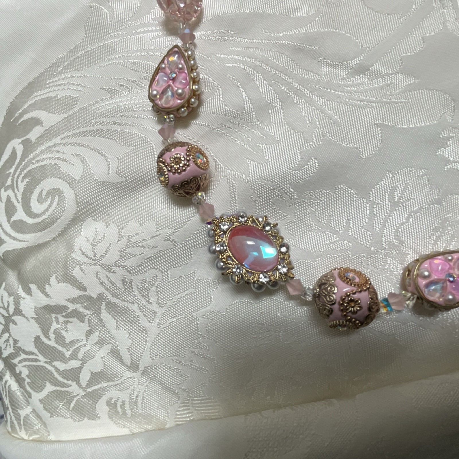 Pink Glass Beaded Charm Necklace with Animal Accents for Women