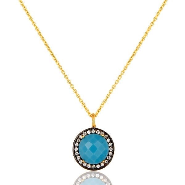 Natural Turquoise CZ Gold Plated 925 Sterling Silver Pendant Birthstone Jewelry