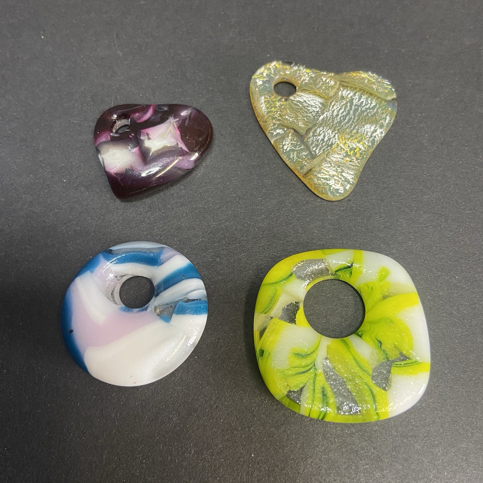 Lot of 4 Handmade Art Glass Pendants – Mixed Colors & Shapes