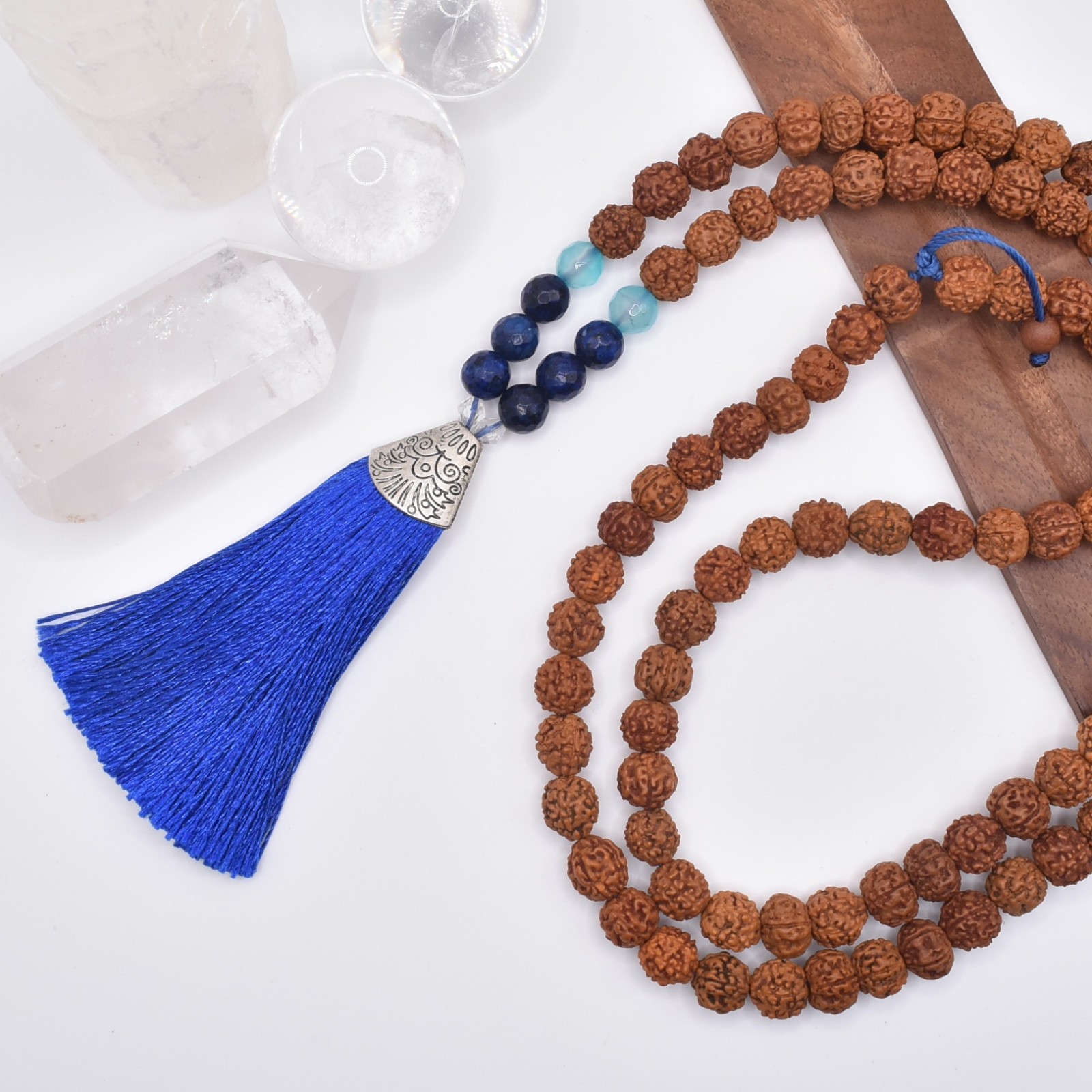 Mala 108 Lapis Lazuli Rudraksha Blue Tassel Necklace “For Meditation”