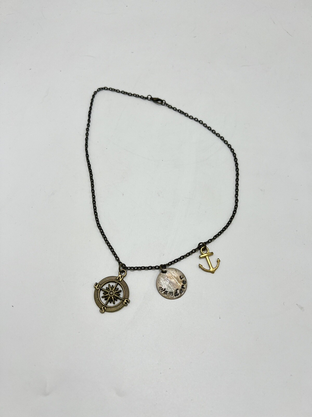 Wanderer Compass Anchor Necklace, hand-stamped, travel, inspiration, grad, Gift