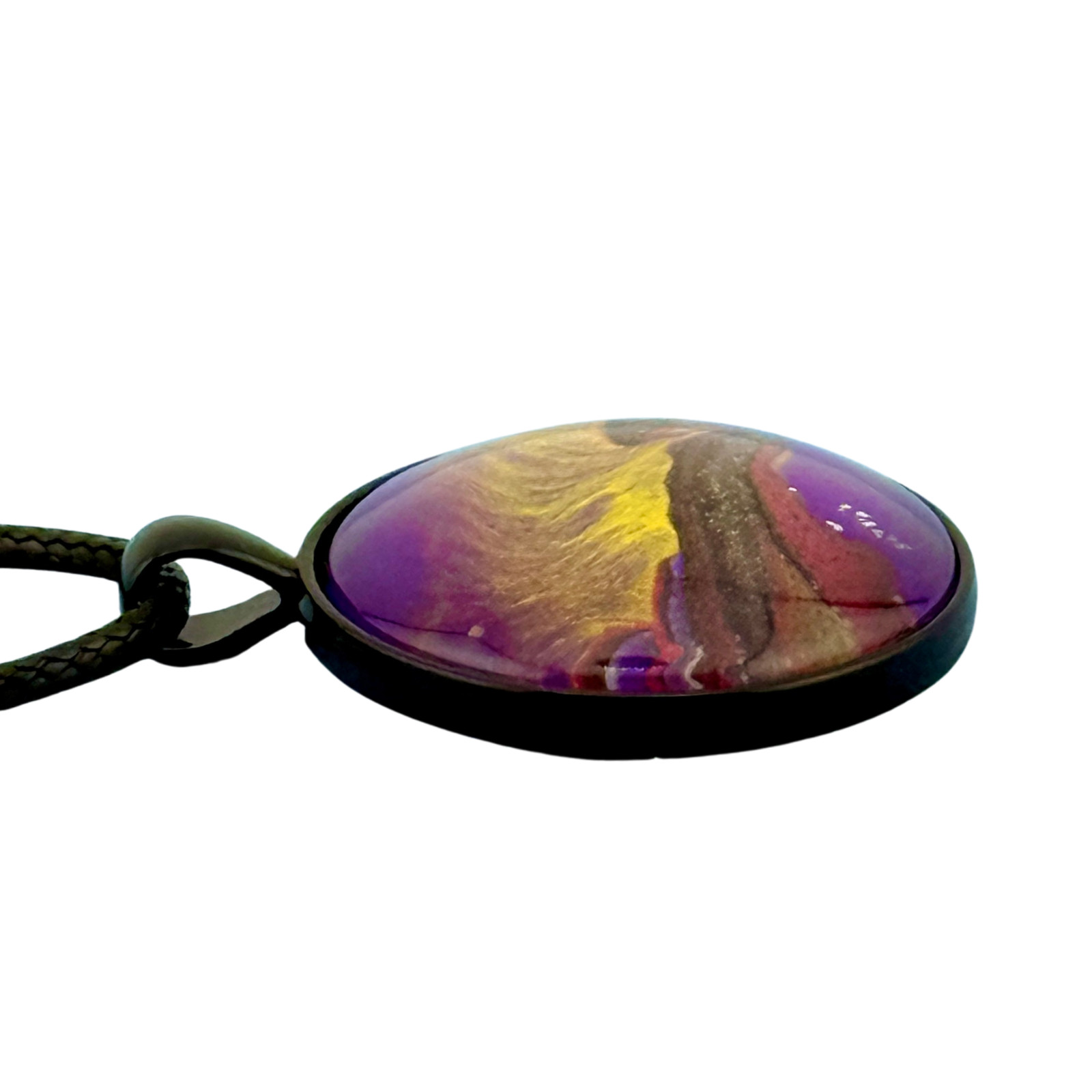 Pendant Necklace Handmade “Sunrise Sky” Black Bezel & Tray 30mm Black Cord