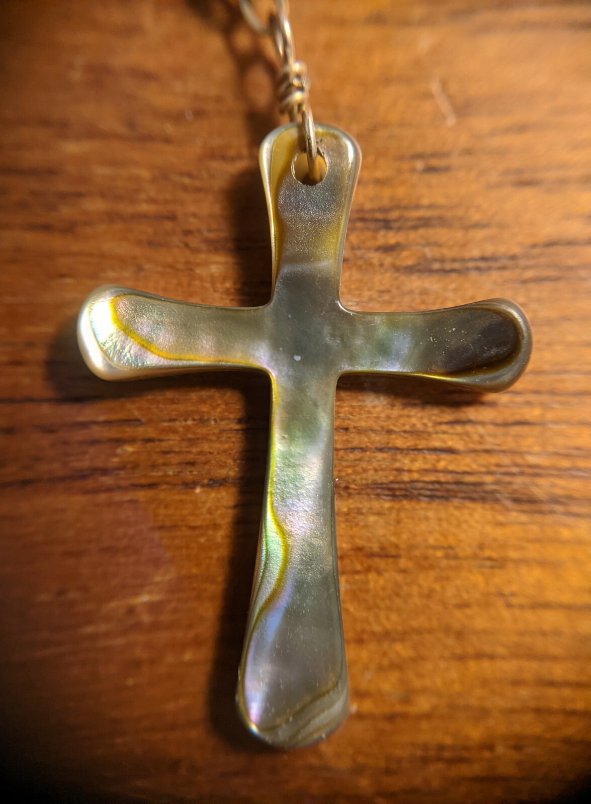 Mother of Pearl Cross Pendant On 9 in 14k Gold Filled Necklace