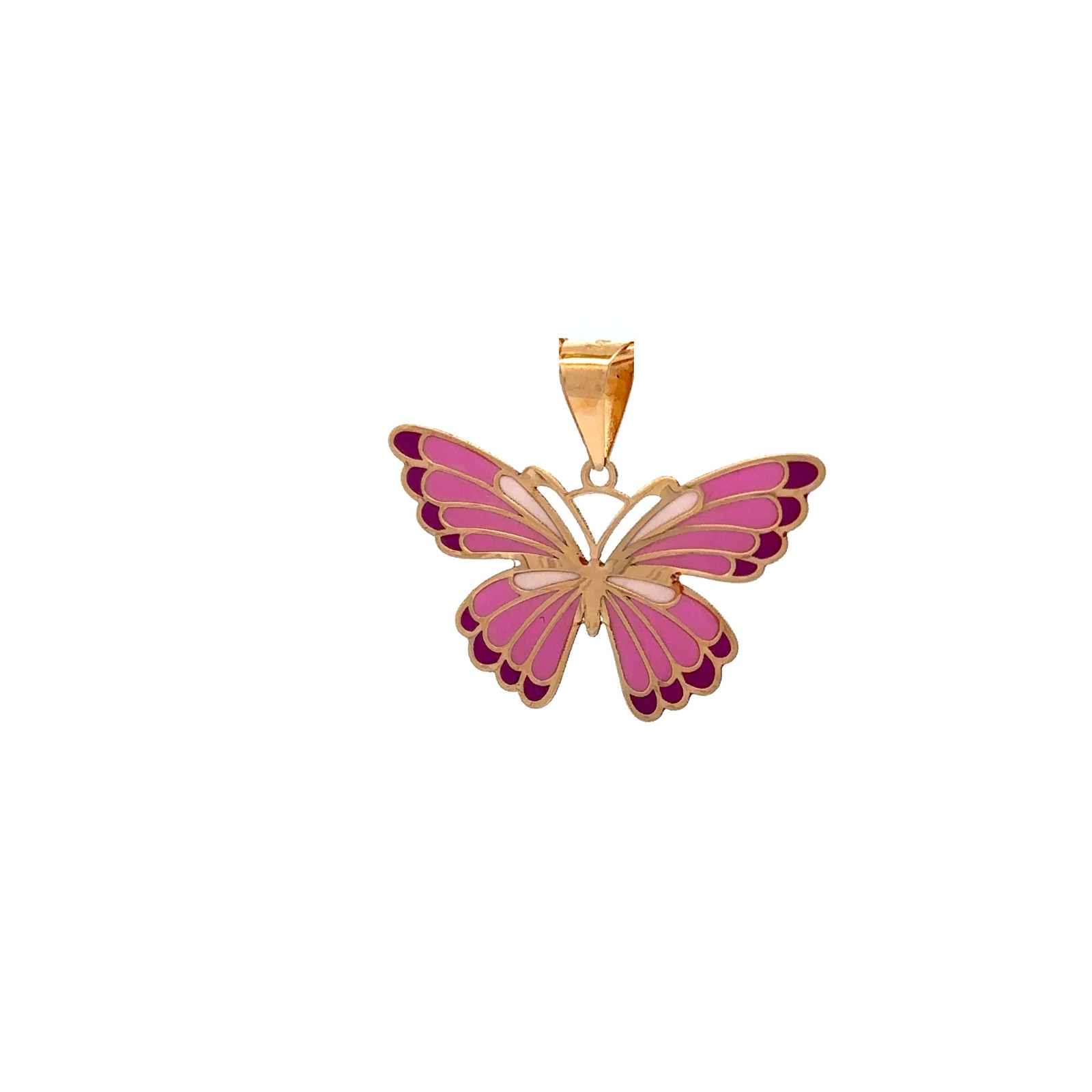 Solid 14K Gold Pendant Necklace Chain Butterfly Hand-Painted – Pink and Purple