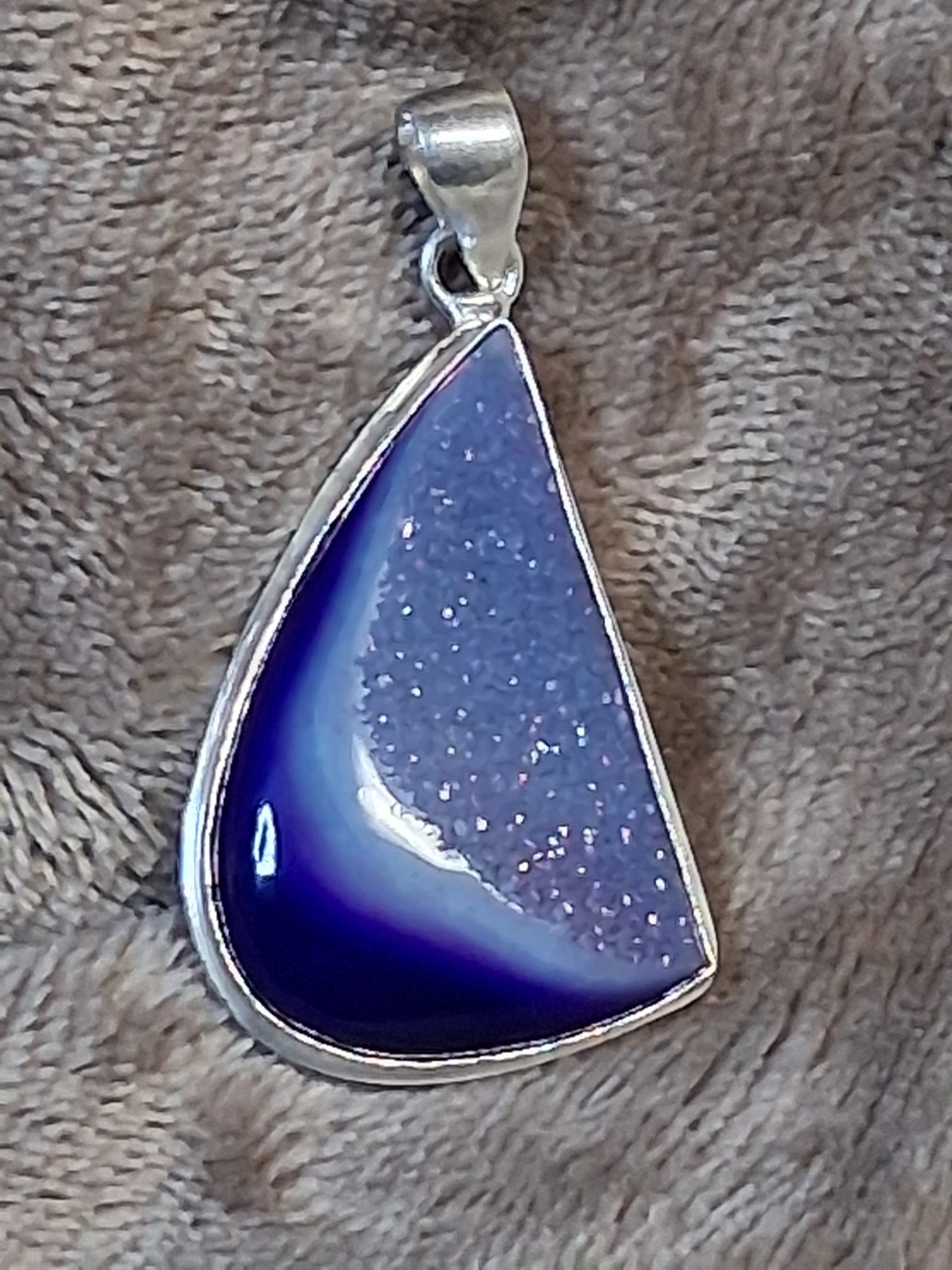 Botswanna Agate Blue and WHite Rough Cut Pendant 2.5 in