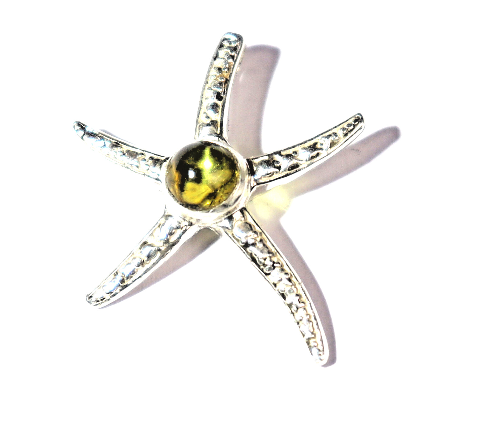 Exquisite Natural Amber .925 Sterling Silver Sea Star Starfish Pendant 1.2inch