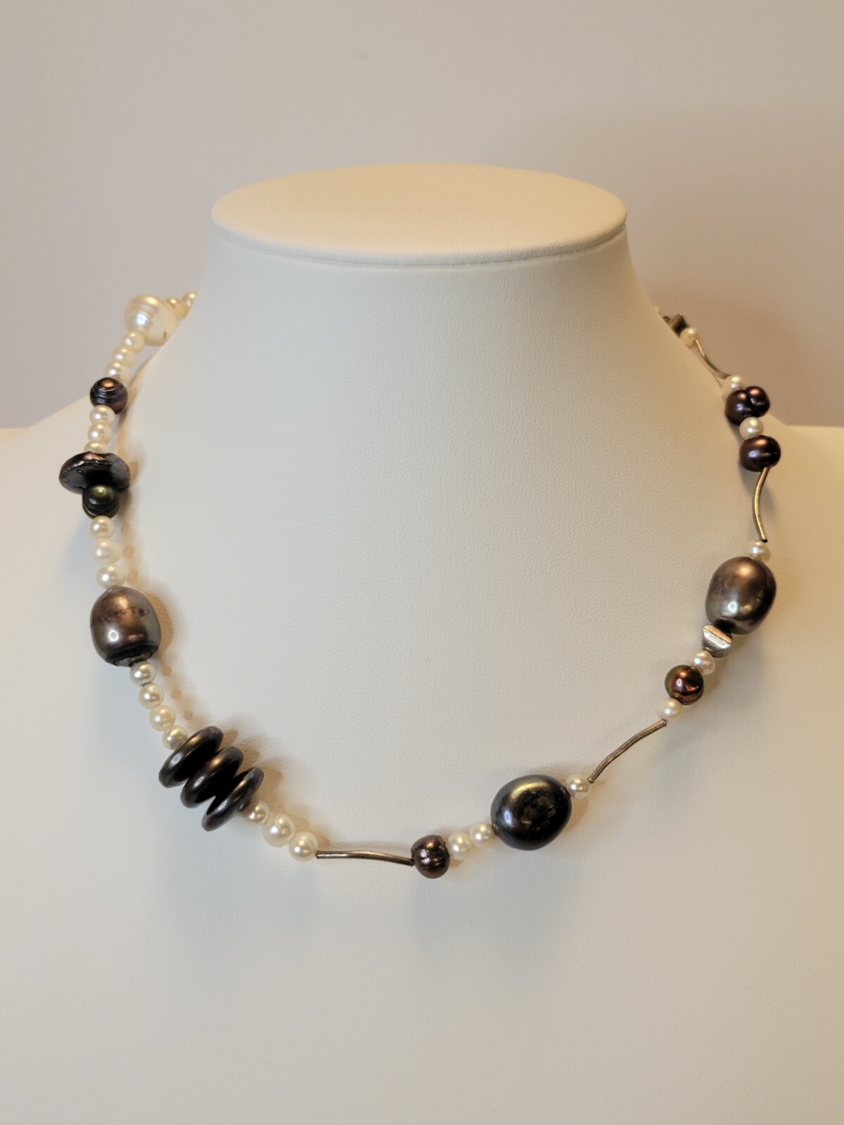 Artisan Organic Neckkace Unique Pearls & Silver